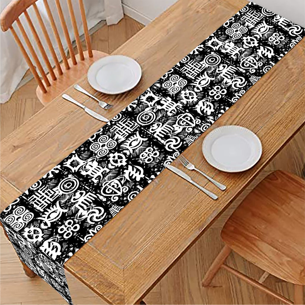 Black And White African Adinkra Symbols Table Runner