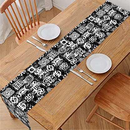 Black And White African Adinkra Symbols Table Runner