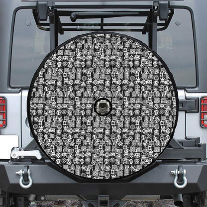 Black And White African Adinkra Symbols Tire Cover With Camera Hole