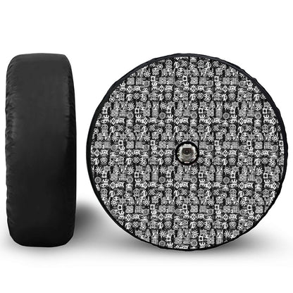 Black And White African Adinkra Symbols Tire Cover With Camera Hole
