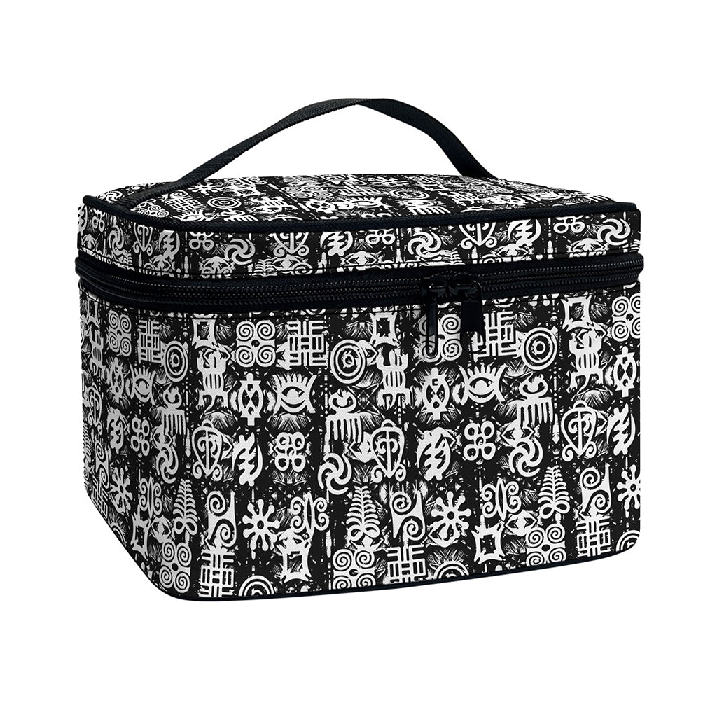 Black And White African Adinkra Symbols Travel Makeup Bag