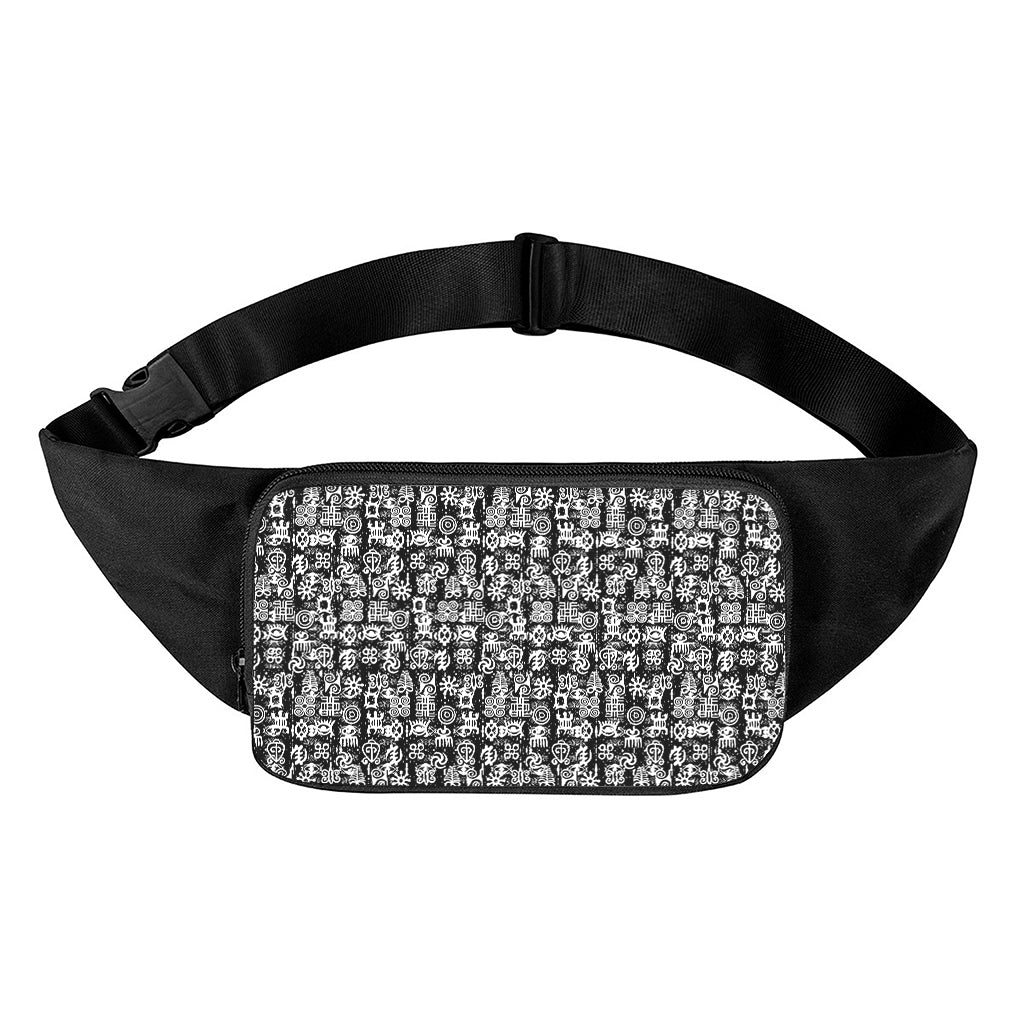 Black And White African Adinkra Symbols Waist Bag