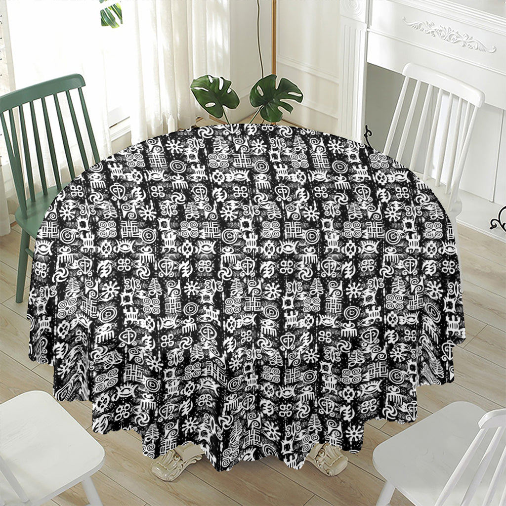 Black And White African Adinkra Symbols Waterproof Round Tablecloth