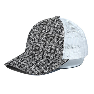 Black And White African Adinkra Symbols White Mesh Trucker Cap