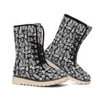 Black And White African Adinkra Symbols Winter Boots