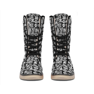 Black And White African Adinkra Symbols Winter Boots