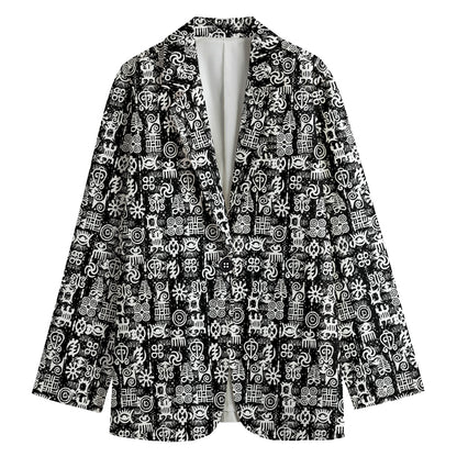 Black And White African Adinkra Symbols Women's Blazer