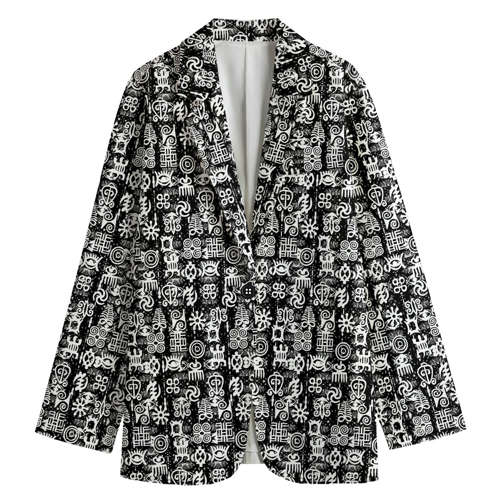 Black And White African Adinkra Symbols Women's Blazer