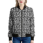 Black And White African Adinkra Symbols Women's Bomber Jacket