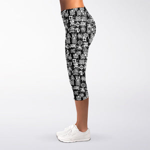 Black And White African Adinkra Symbols Women's Capri Leggings