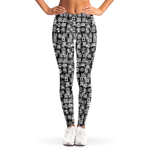 Black And White African Adinkra Symbols Women's Leggings