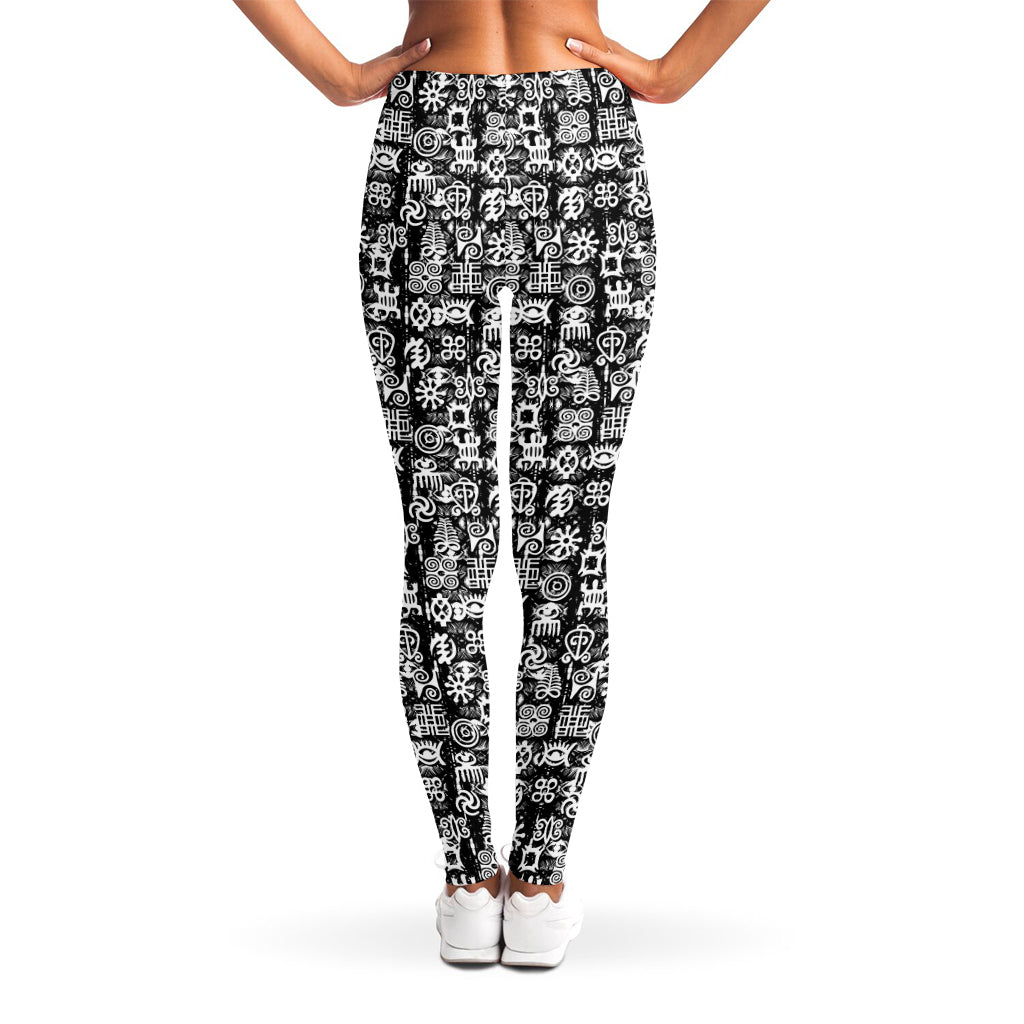 Black And White African Adinkra Symbols Women's Leggings