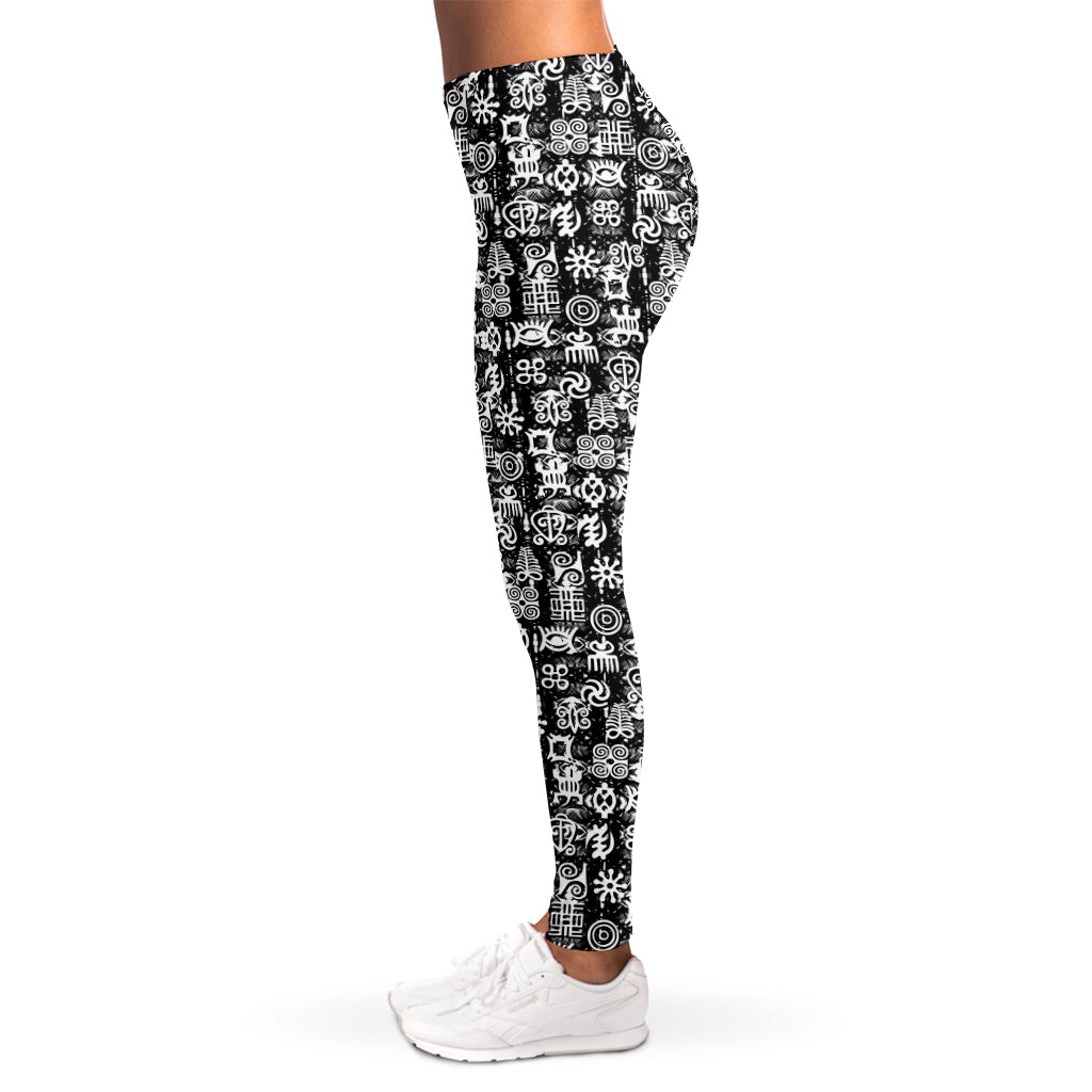 Black And White African Adinkra Symbols Women's Leggings