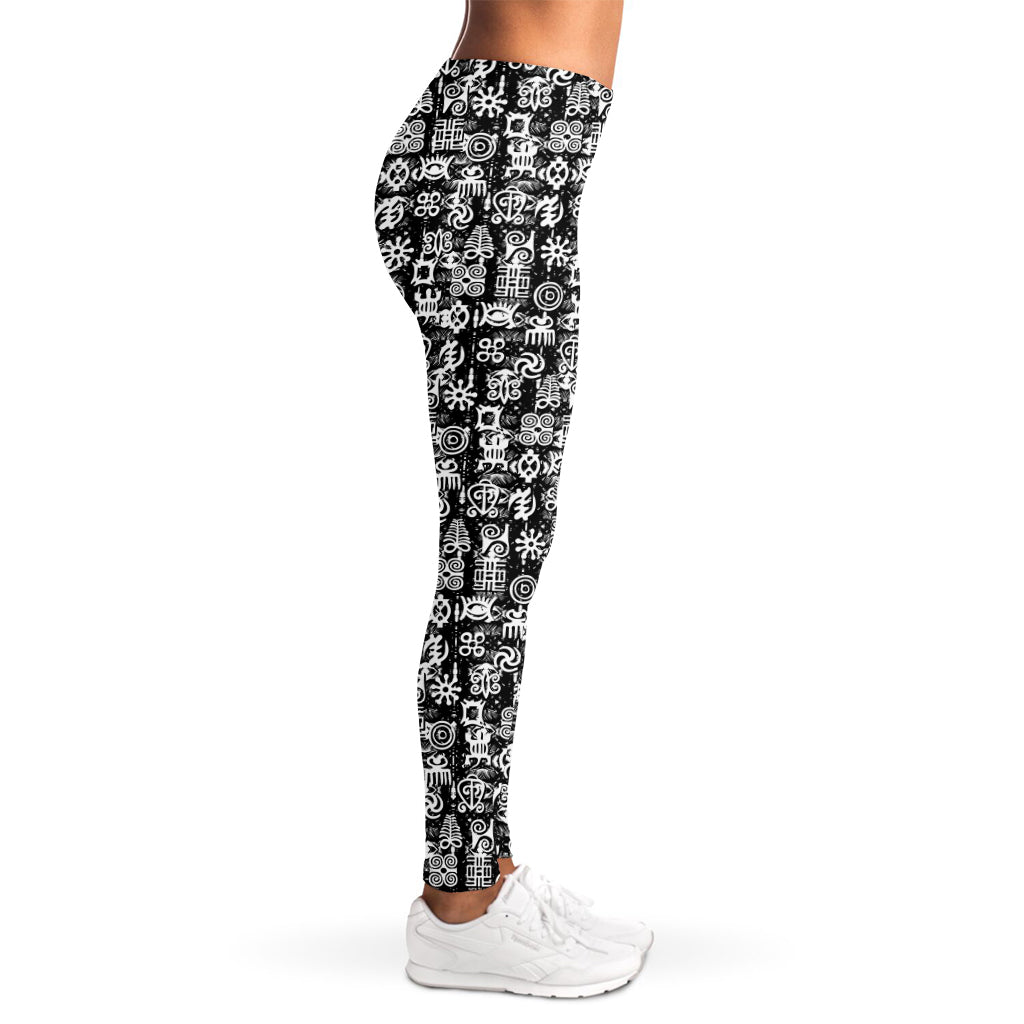 Black And White African Adinkra Symbols Women's Leggings