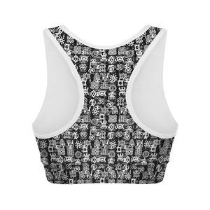 Black And White African Adinkra Symbols Women's Sports Bra