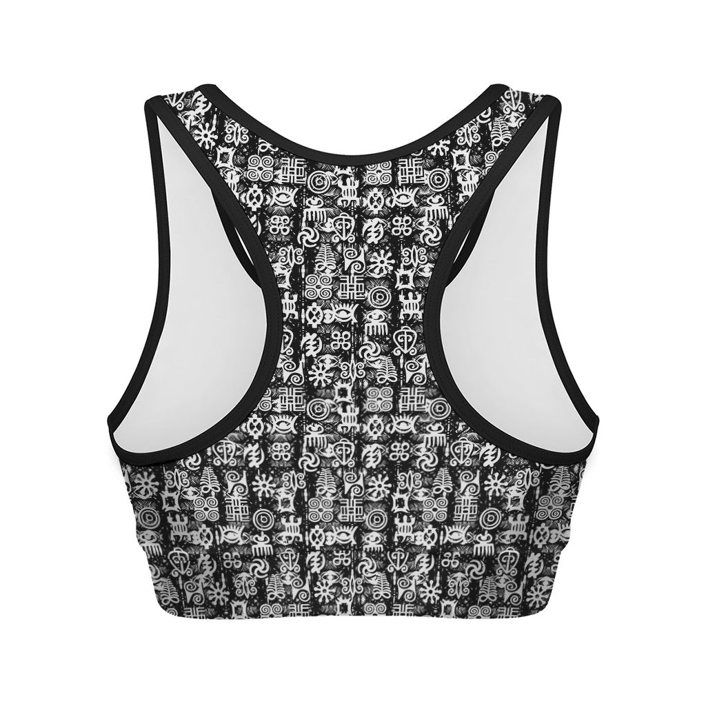 Black And White African Adinkra Symbols Women's Sports Bra