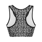 Black And White African Adinkra Symbols Women's Sports Bra