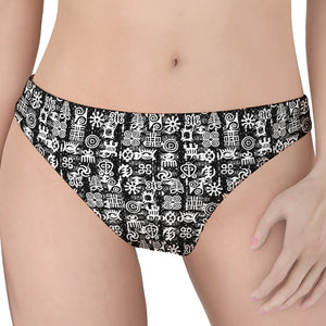 Black And White African Adinkra Symbols Women's Thong