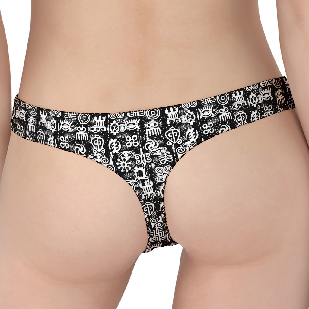 Black And White African Adinkra Symbols Women's Thong