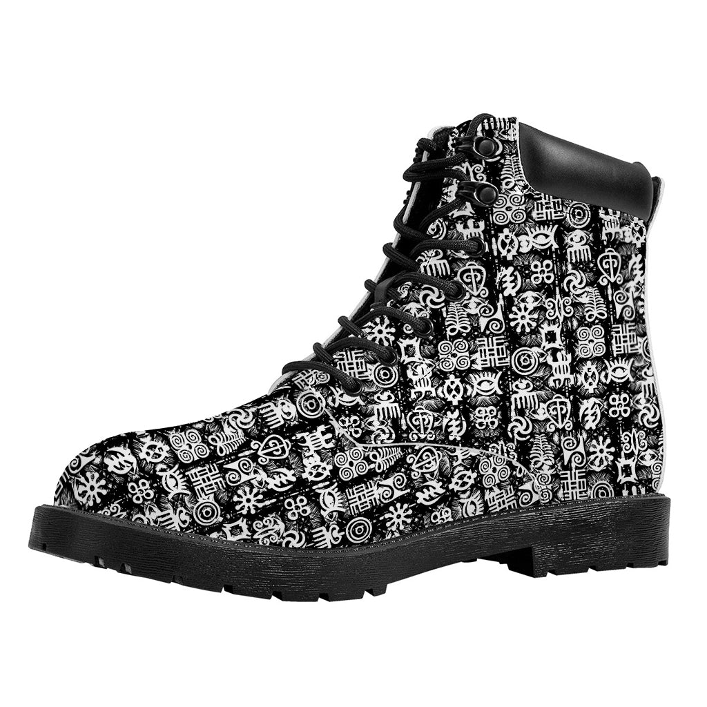 Black And White African Adinkra Symbols Work Boots