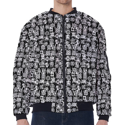 Black And White African Adinkra Symbols Zip Sleeve Bomber Jacket