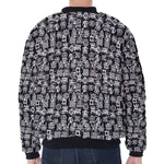 Black And White African Adinkra Symbols Zip Sleeve Bomber Jacket