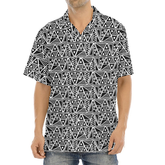 Black And White African Ethnic Print Aloha Shirt