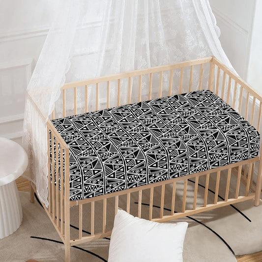 Black And White African Ethnic Print Baby Crib Sheet
