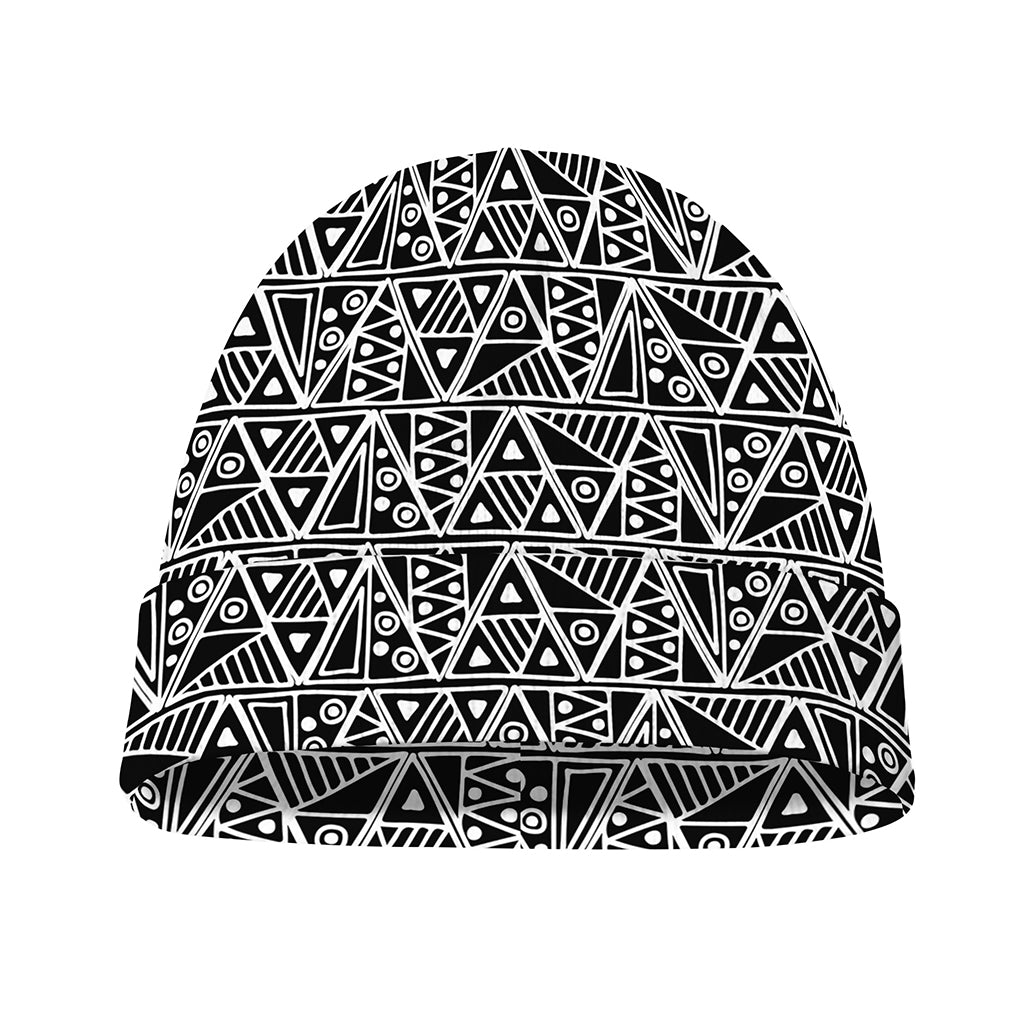 Black And White African Ethnic Print Beanie