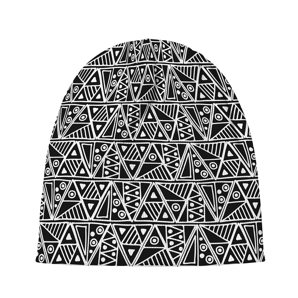 Black And White African Ethnic Print Beanie