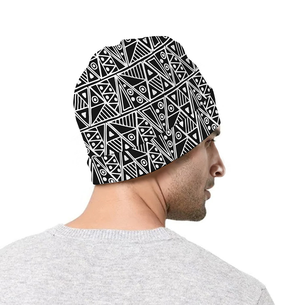 Black And White African Ethnic Print Beanie