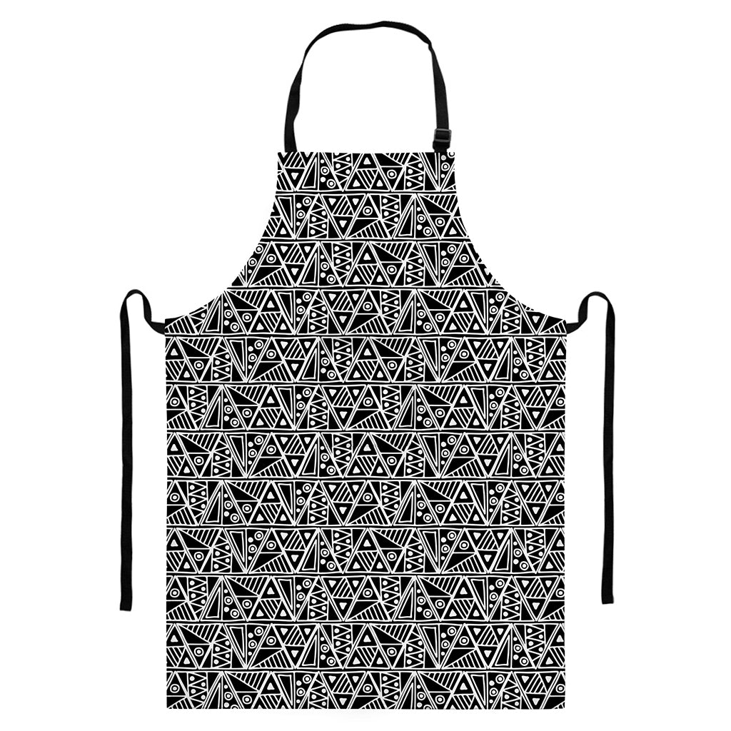 Black And White African Ethnic Print Bib Apron With Pocket