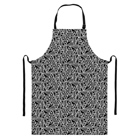 Black And White African Ethnic Print Bib Apron With Pocket