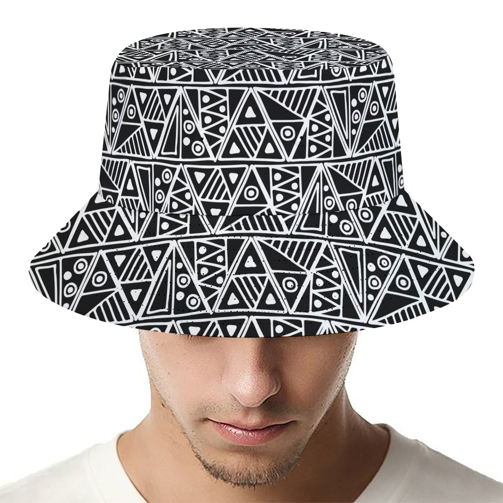 Black And White African Ethnic Print Bucket Hat