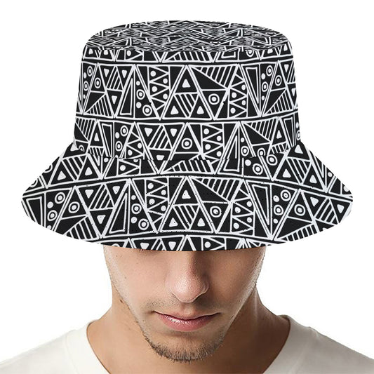 Black And White African Ethnic Print Bucket Hat
