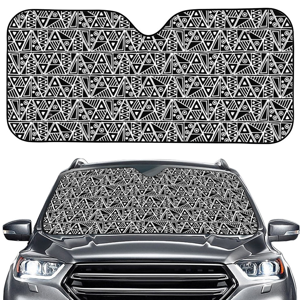 Black And White African Ethnic Print Car Windshield Sun Shade