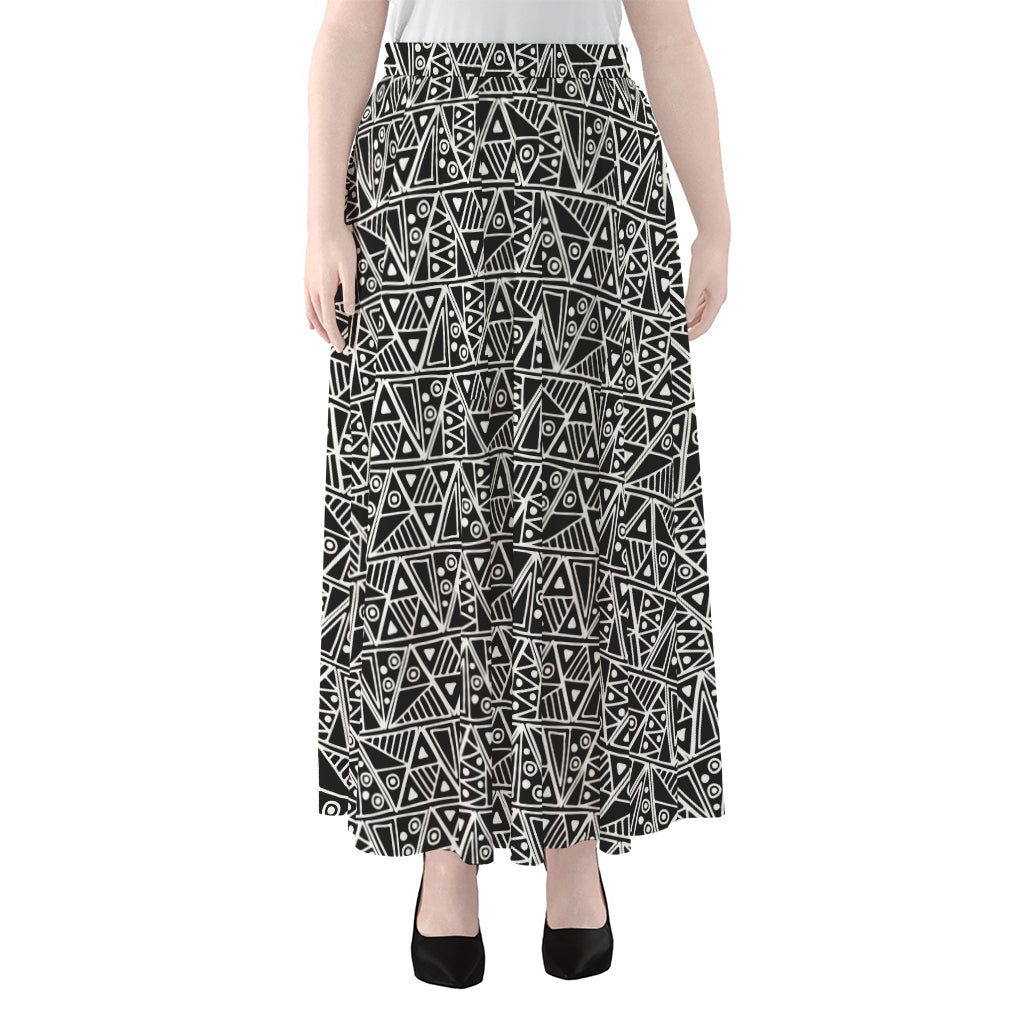 Black And White African Ethnic Print Chiffon Maxi Skirt