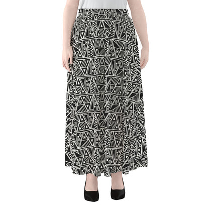 Black And White African Ethnic Print Chiffon Maxi Skirt