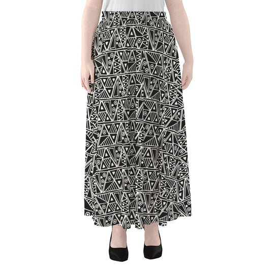 Black And White African Ethnic Print Chiffon Maxi Skirt