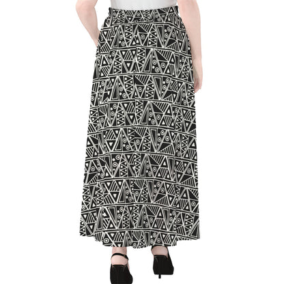 Black And White African Ethnic Print Chiffon Maxi Skirt