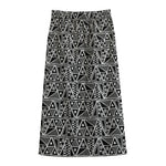 Black And White African Ethnic Print Cotton Front Slit Maxi Skirt