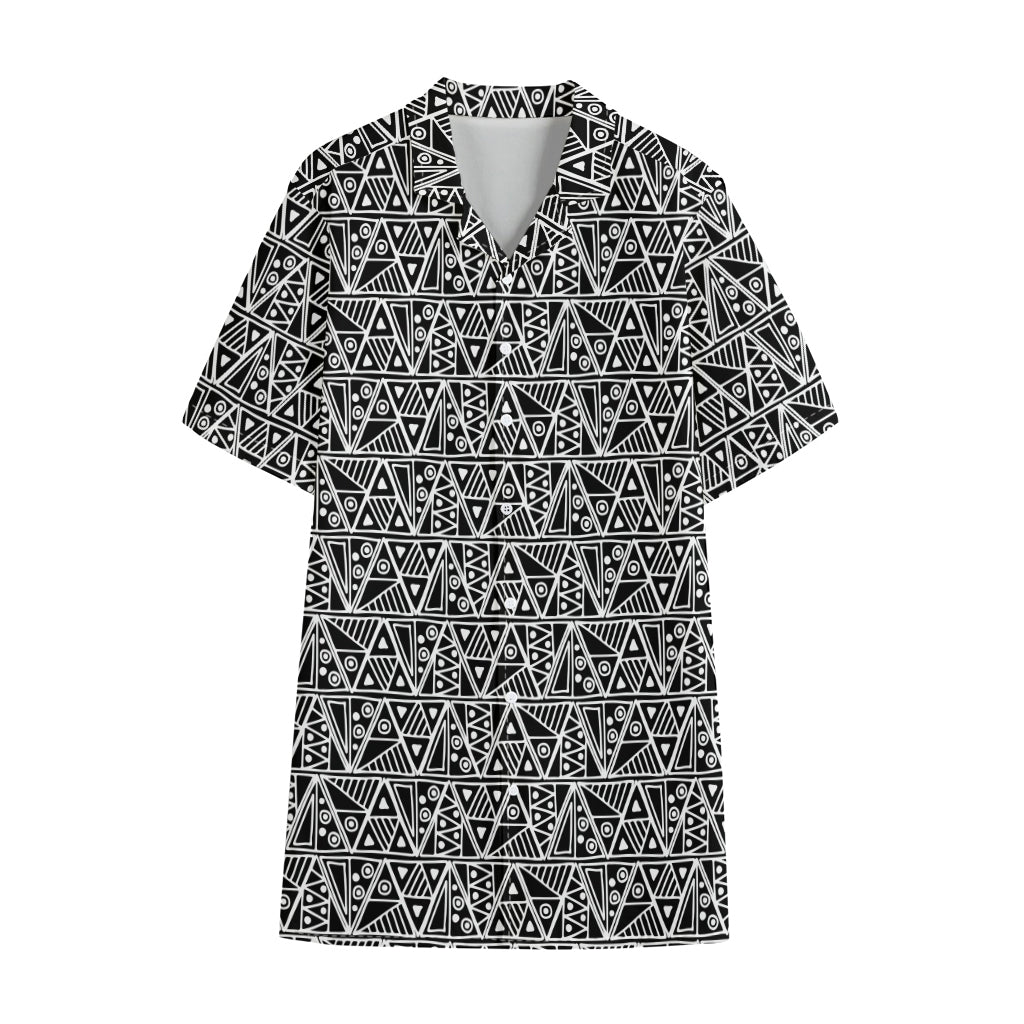 Black And White African Ethnic Print Cotton Hawaiian Shirt