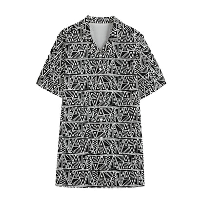 Black And White African Ethnic Print Cotton Hawaiian Shirt