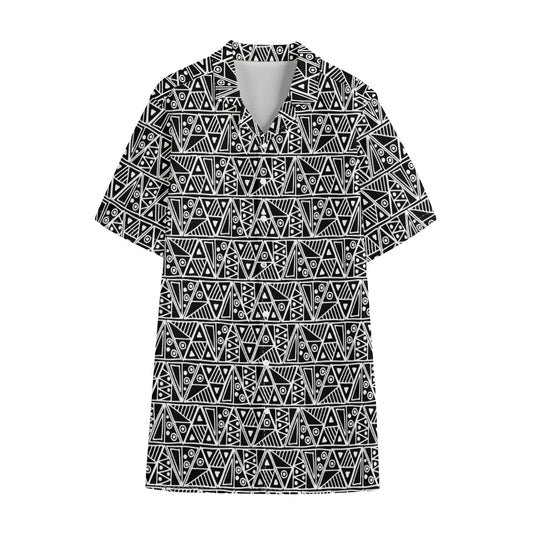 Black And White African Ethnic Print Cotton Hawaiian Shirt