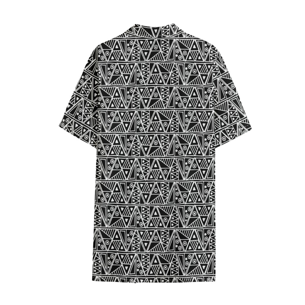 Black And White African Ethnic Print Cotton Hawaiian Shirt