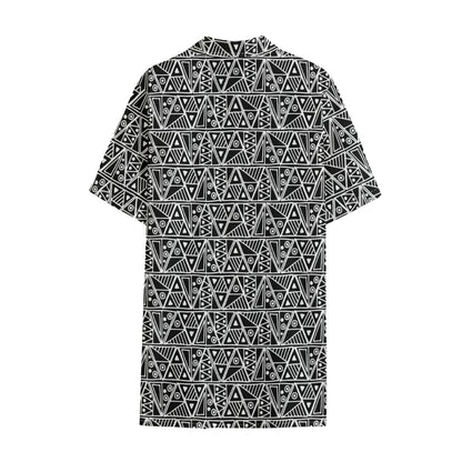 Black And White African Ethnic Print Cotton Hawaiian Shirt