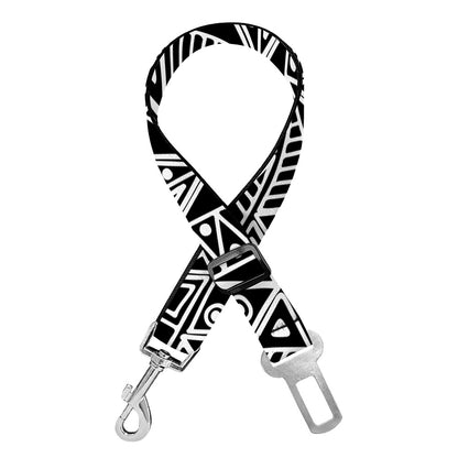 Black And White African Ethnic Print Dog Seat Belt