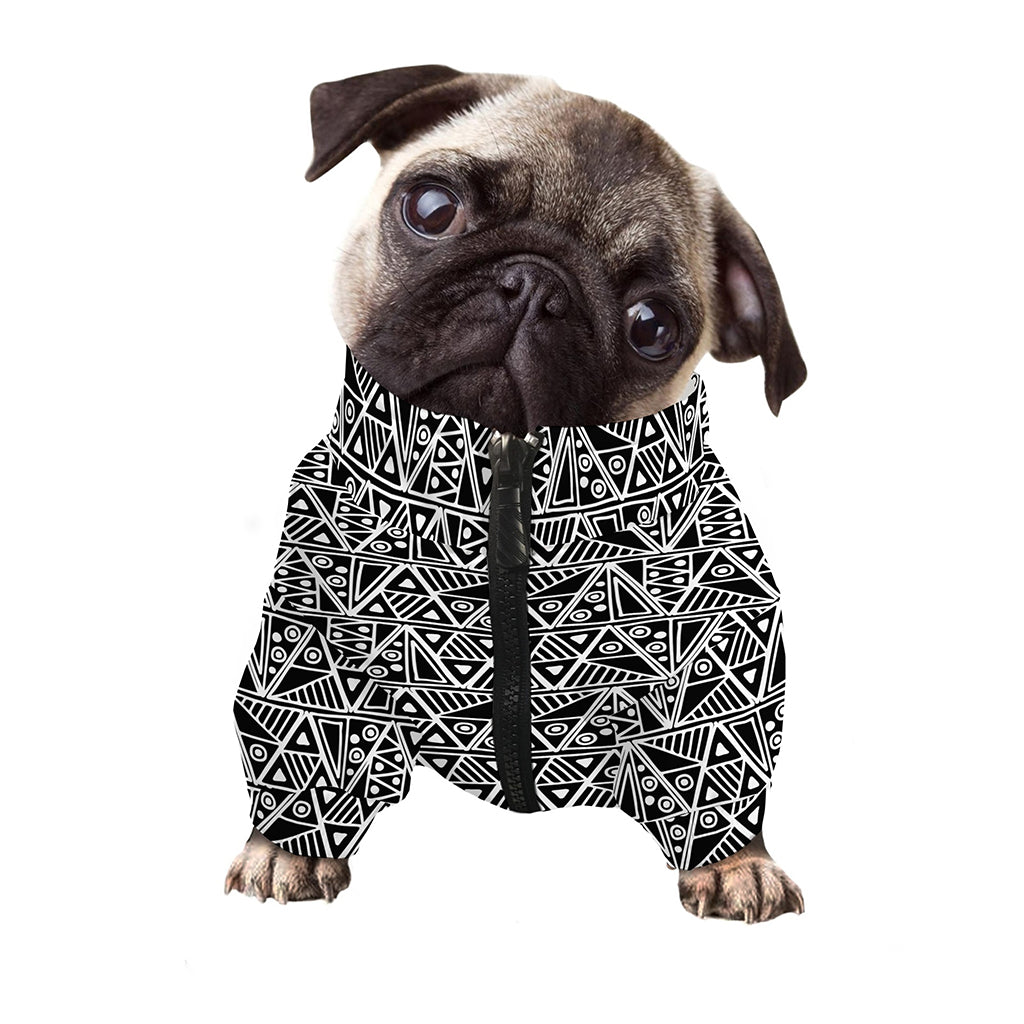 Black And White African Ethnic Print Dog Zip Up Jacket