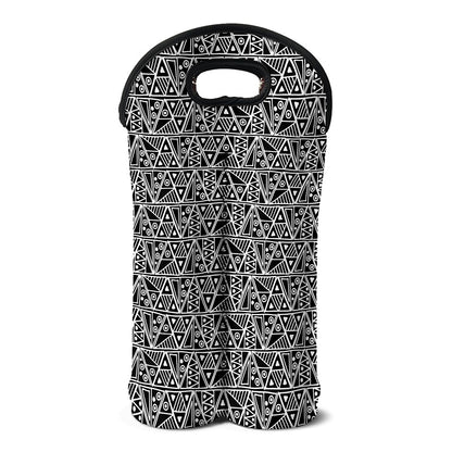 Black And White African Ethnic Print Double Neoprene Wine Tote