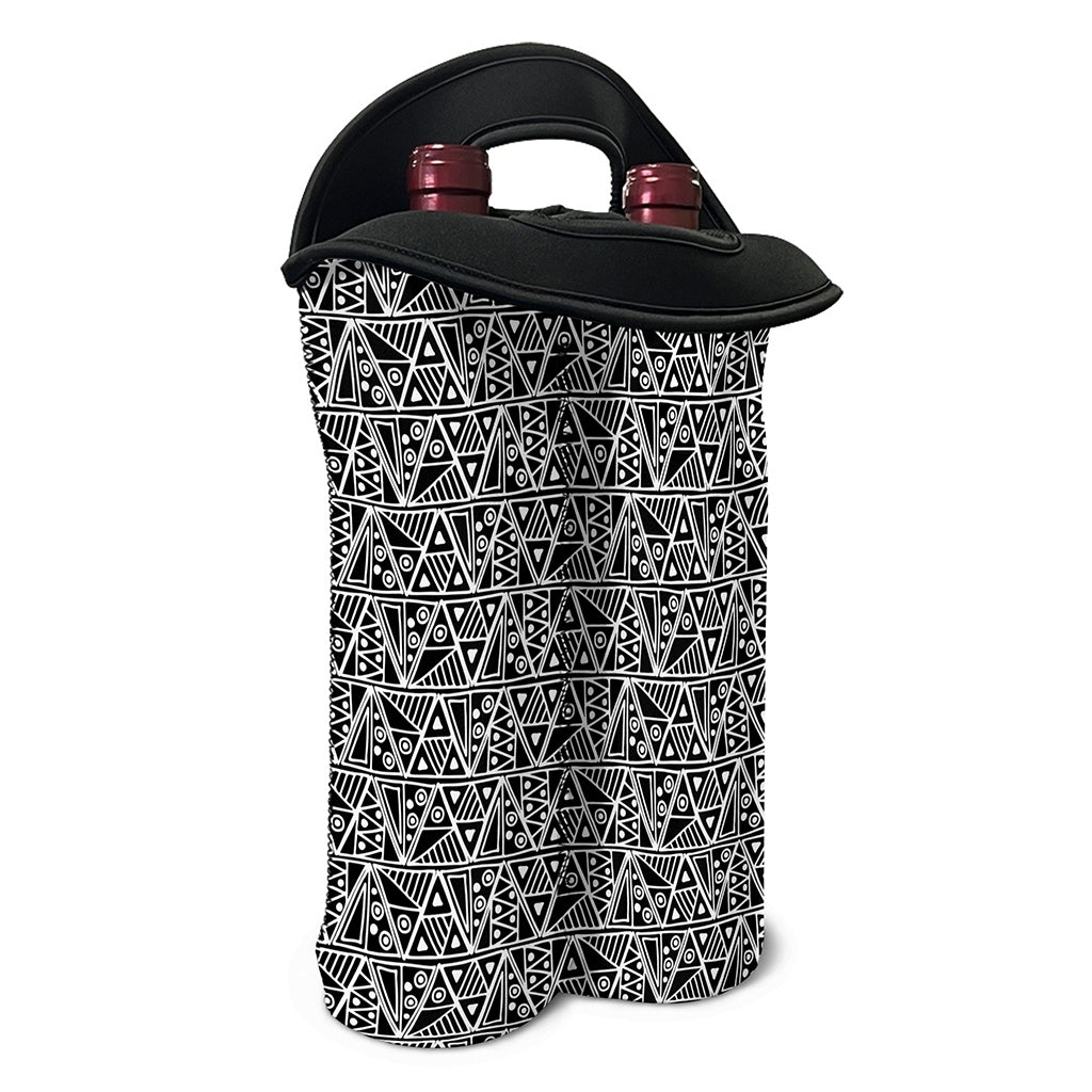 Black And White African Ethnic Print Double Neoprene Wine Tote